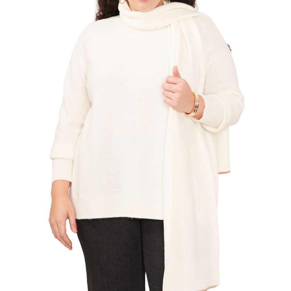 VINCE CAMUTO Plus Size Scarf and Crewneck Sweater Set 2X